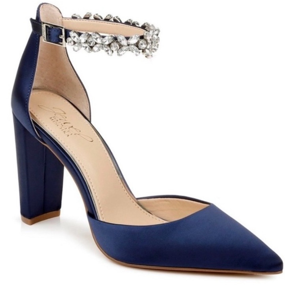 Jewel Badgley Mischka Ollie Navy Satin High Heels